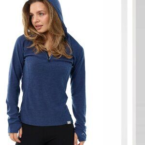 NEW Merino Tech Midweight Merino Wool Half Zip Hoodie Blue L